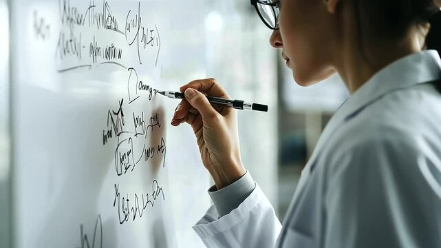 Scientist Writing a Hypothesis on a Whiteboard in a Laboratory