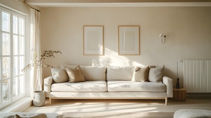 Cozy and Inviting Modern Living Room with Bright Natural Lighting and Minimalist Decor