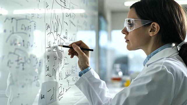 Scientist Writing Hypothesis on Whiteboard in Laboratory