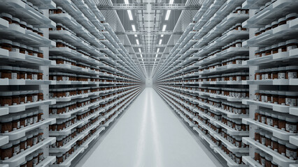 Shelves Stocked With Medicine Bottles in a Pharmaceutical Storage Facility