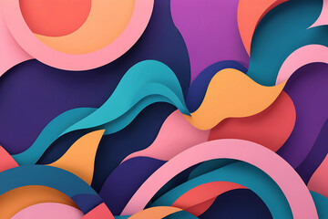 Abstract 3D Paper Cut Composition - Vibrant Wavy Shapes with Layered Texture and Rich Color Palette