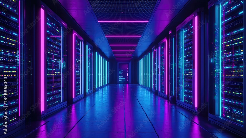 Aufkleber a futuristic data center with neon lighting and glowing servers creates a high-tech ambiance, ideal 