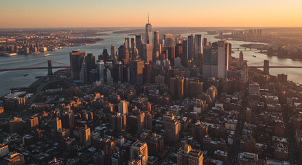 Obraz premium Aerial Cityscape Sunrise Skyscraper View