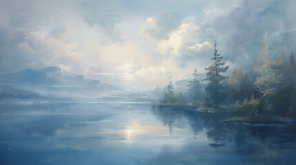 Obraz premium lake ,mountain and blue sky background