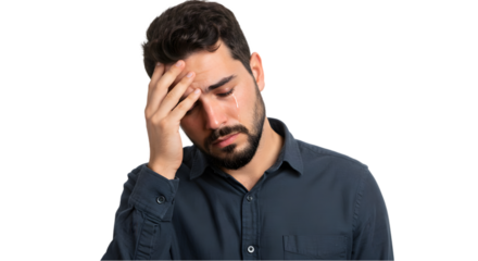young man covering his ears with his hands