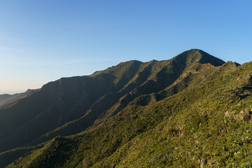 Breathtaking View of the Teno Massif, Tenerife, Canary Islands, Spain, on a Clear Day with Lush Green Mountains