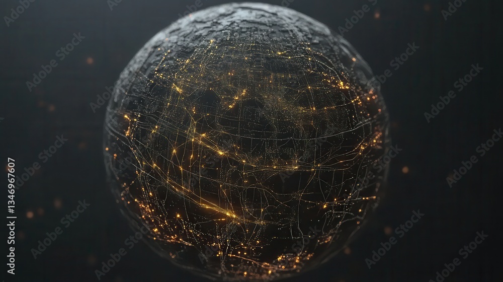 Poster a futuristic digital globe illuminating global network connections and data streams