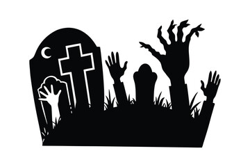Silhouette art illustration of a spooky graveyard scene with old tombstones.eps