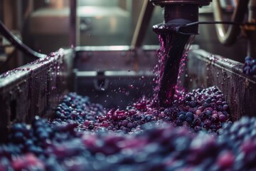 Grape crushing in winery facility making wine