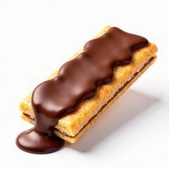 A perfectly layered wafer dessert is drizzled with smooth chocolate. This tempting sweet is ideal for an afternoon snack or dessert showcasing a delightful balance of flavors and textures.