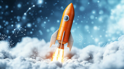 Futuristic rocket launch symbolizing innovation, startup growth, and technology advancement in business and space exploration
