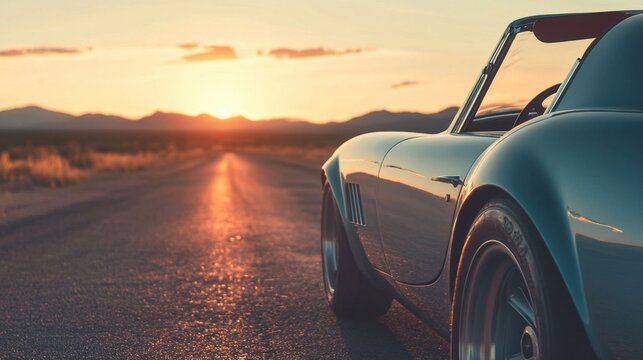 Classic sports car at sunset.