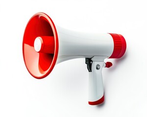 Isolated Red and White Megaphone Promotes Announcement or Urgent Message