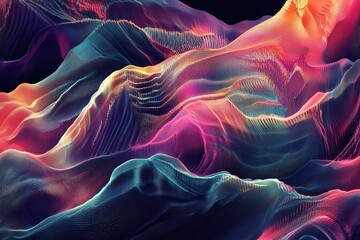 Obraz premium Abstract Colorful 3D Render of Wavy Landscape, Digital Art, Neon Hues