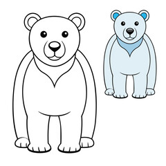 A cute polar bear standing on icy ground, surrounded by snowflakes. This coloring page captures the Arctic charm, perfect for creativity and fun!