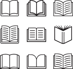 Open Book Line Icons Set – Reading, Study, Knowledge, Library Vector Editable Stroke
