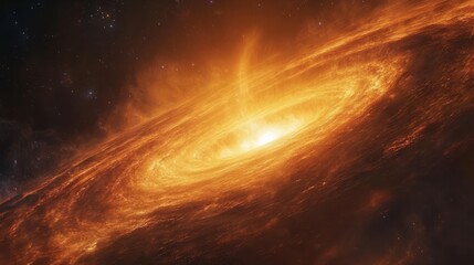 Fototapeta premium A black hole in the distance, with glowing gas and cosmic energy swirling around it