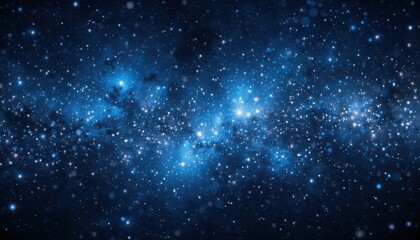 Fototapeta premium Abstract Cosmic Background with Shimmering Silver Confetti in a Deep Blue Starry Sky for Creative Design