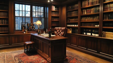 Luxurious Home Office Library with Wine Collection