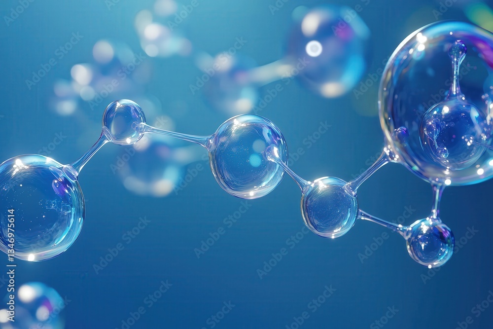 Poster abstract depiction of transparent molecular structure against a cool blue backdrop. conceptual repre
