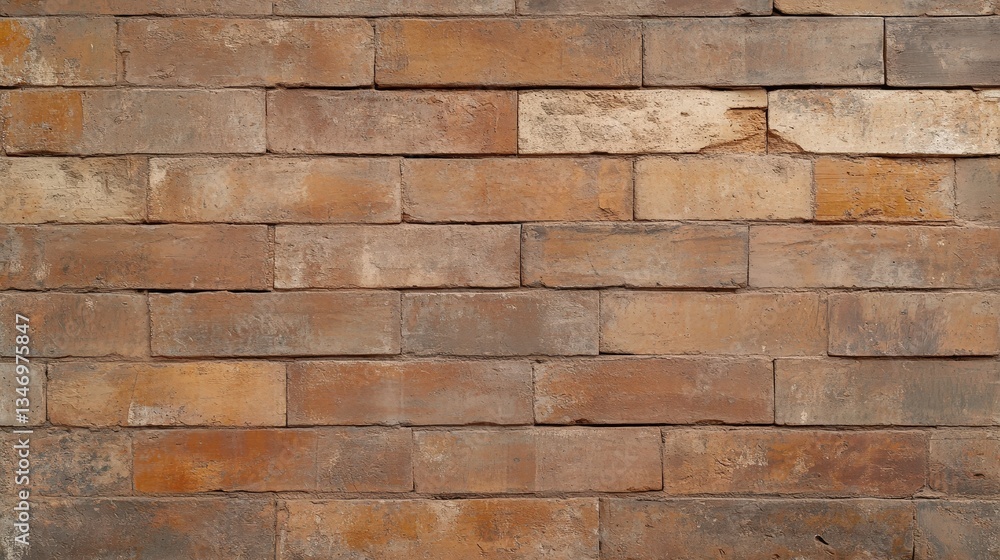 Poster a textured wall made of rectangular bricks in earthy tones of brown and orange, creating a rustic an