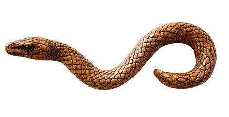 Wooden carved snake on a white background, with a transparent PNG
