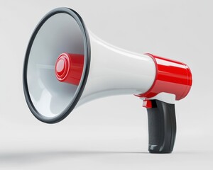 Megaphone Announcement Tool Red and White Communication Device on Gray