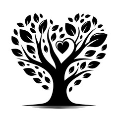 Heart-shaped tree silhouette as symbol of love for nature