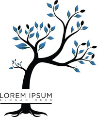 Abstract vibrant tree logo design, root vector - Tree of life logo design inspiration isolated on white background.	