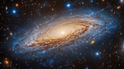 Obraz premium A galaxy colliding with a black hole, with stars and matter being drawn into its center 