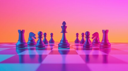 A chessboard with distorted and unexpected shadows falling over the pieces, as though the game is being played in an alternate dimension, where the rules of light are bent. , Minimalism Clean and