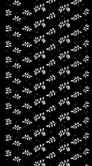 A black background featuring a repetitive pattern of delicate white leaves, creating a stylish, floral design.