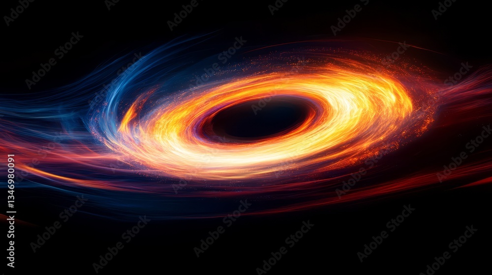 Poster a time-lapse view of a black hole bending light across the cosmos, creating a surreal visual effect