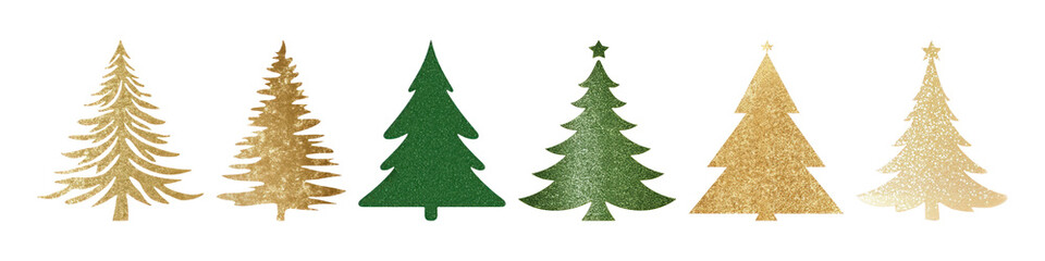 PNG Glittery festive Christmas trees, element set on transparent background