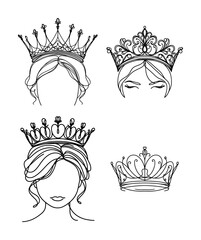 vector set of continous line drawing - queen's tiara (artwork 1) © mr.mmz