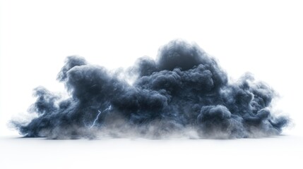 Dark storm cloud with lightning effects, creating a dramatic atmosphere against a white backdrop