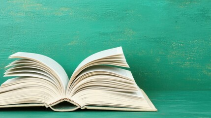 A beautifully shot close-up of an open book with detailed, well-worn pages, giving the feeling of an ancient tome full of wisdom and knowledge. , Minimalism Clean and clear background color, high