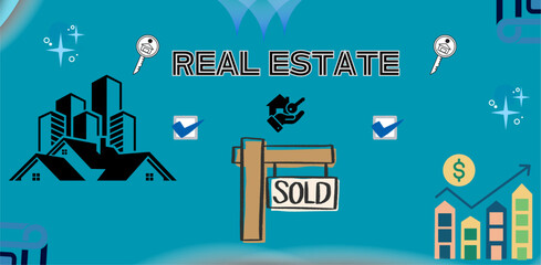 Real Estate Concept Design Illustration Vector. Real Estate Banner Background Icon. Home, House, Marketing, Sold, Sale, Rent, Realtors, Success, Graphic