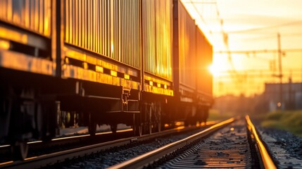 Naklejka premium Sunset freight train cargo transport railway industry