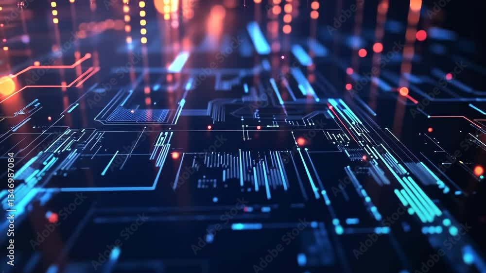 Poster Abstract digital patterns create a vibrant and dynamic environment with glowing lines and circuits