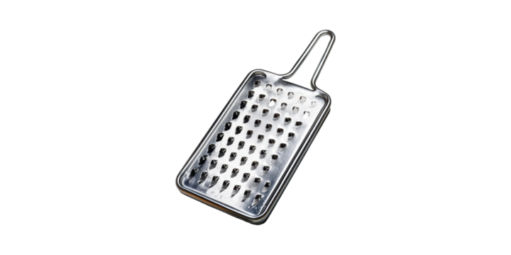 Metal Handheld Cheese Grater. Essential Kitchen Tool For Food Preparation Isolated On Transparent Background