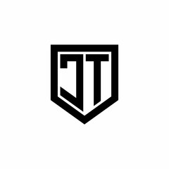 Initial monogram logo design JT isolated frame shield vector