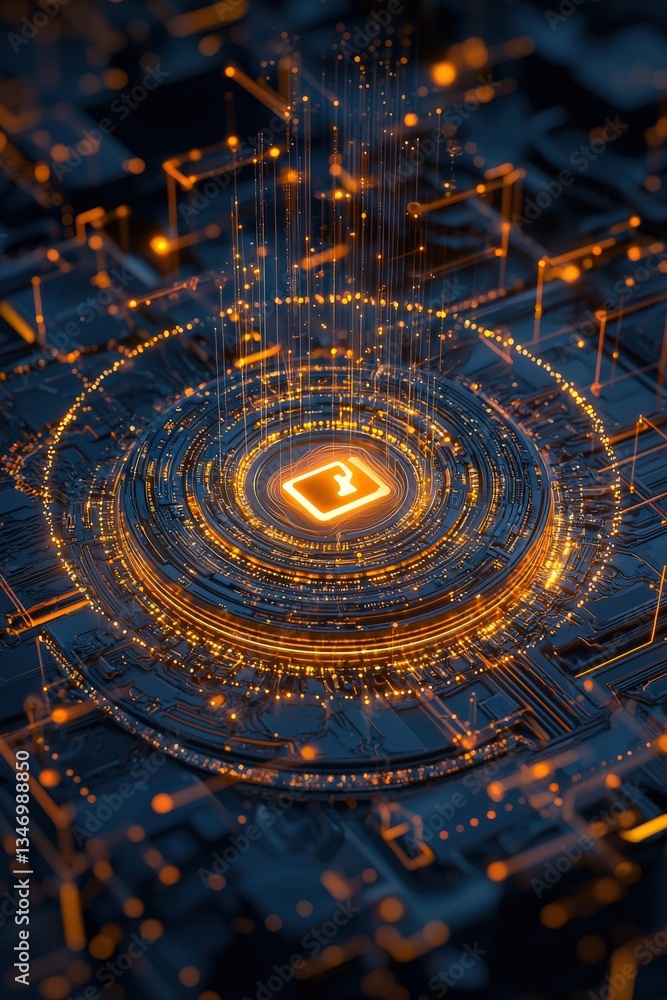 Poster a glowing digital lock symbol surrounded by flowing data streams