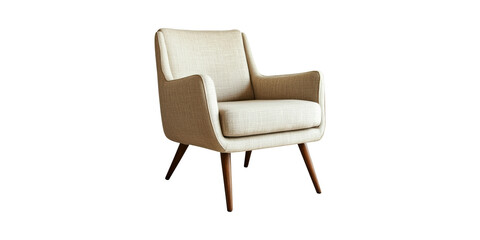 Fototapeta premium Mid-Century Modern Armchair With Wooden Legs. Stylish And Comfortable Seating For Home Decor Isolated On Transparent Background