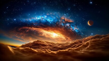 Fototapeta premium Cosmic Journey through Vibrant Galaxy and Colorful Clouds