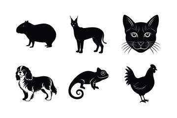 Various types of pet animal vector silhouette illustration