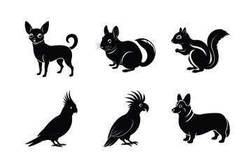 Various types of pet animal vector silhouette illustration