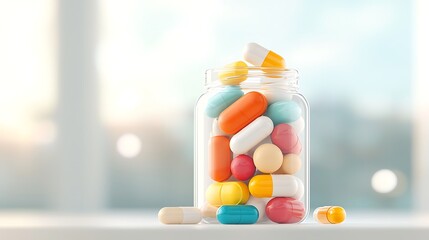 Colorful Pills in Glass Jar for Office.