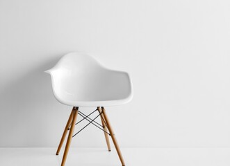 Modern Armchair with Wooden Legs Against a Minimalist White Background