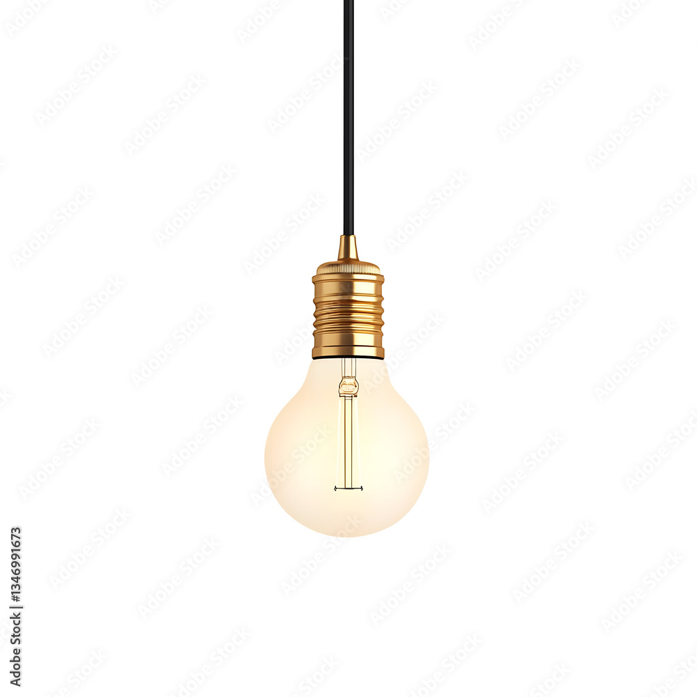 Poster glowing light bulb on clean white background with soft lighting and subtle shadows